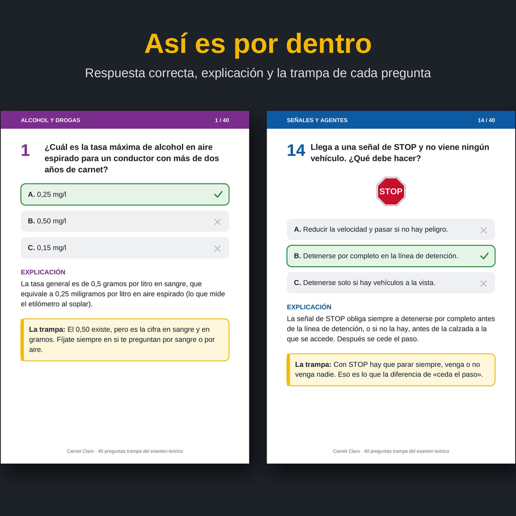 Carnet Claro – 40 preguntas trampa del examen teórico (PDF)