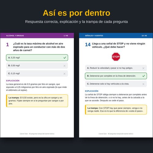 Carnet Claro – 40 preguntas trampa del examen teórico (PDF)